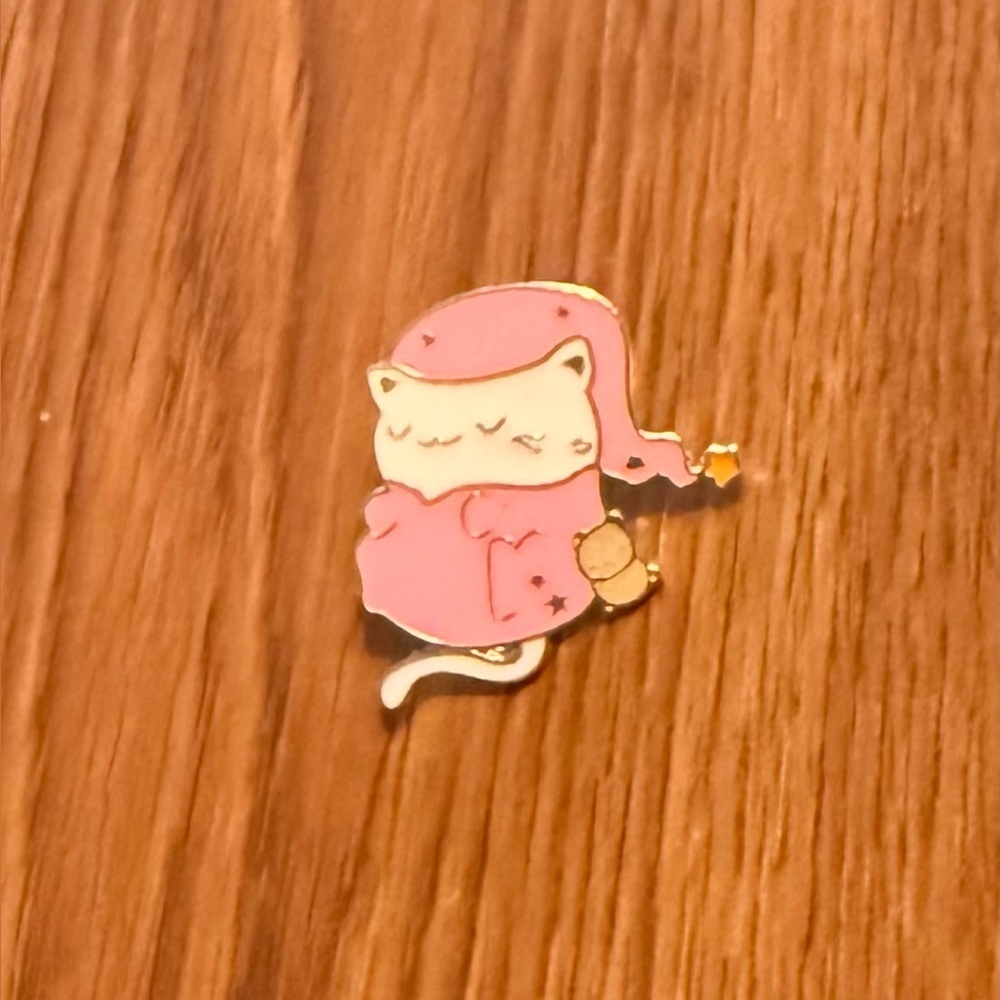 Women’s Accessories Colorful Cute Sleepy White Cat in Pink Pajamas Enamel Pin